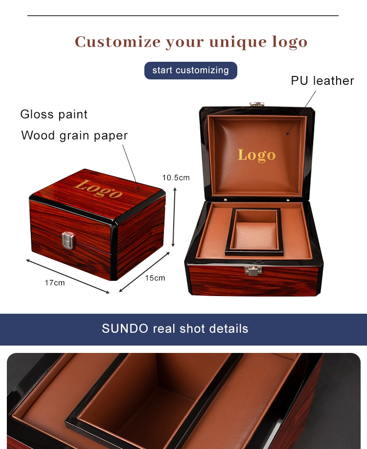 OEM High Quality Luxury Custom Wooden Black Watch Box Packing Watch Boxes & Cases