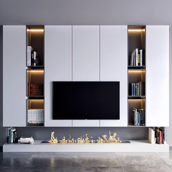 PA-Wohnzimmermöbel aus Holz zur Wandmontage, schwebender Luxuskamin, moderne TV-Ständer